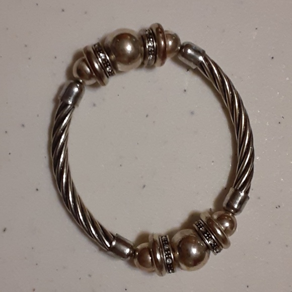 Silver Tone & Rhinestone Stretch Bracelet - Picture 1 of 4